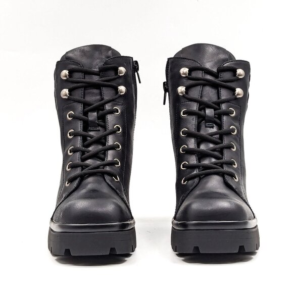 Jeffrey Campbell Women Hikes Black Leather Festival Platform Combat Boots size 7 - Picture 2 of 11